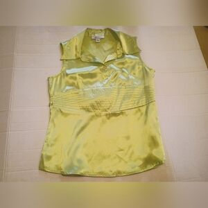 Amy Byer Girls Satin Sleeveless Blouse - Yellow Green Sz L
